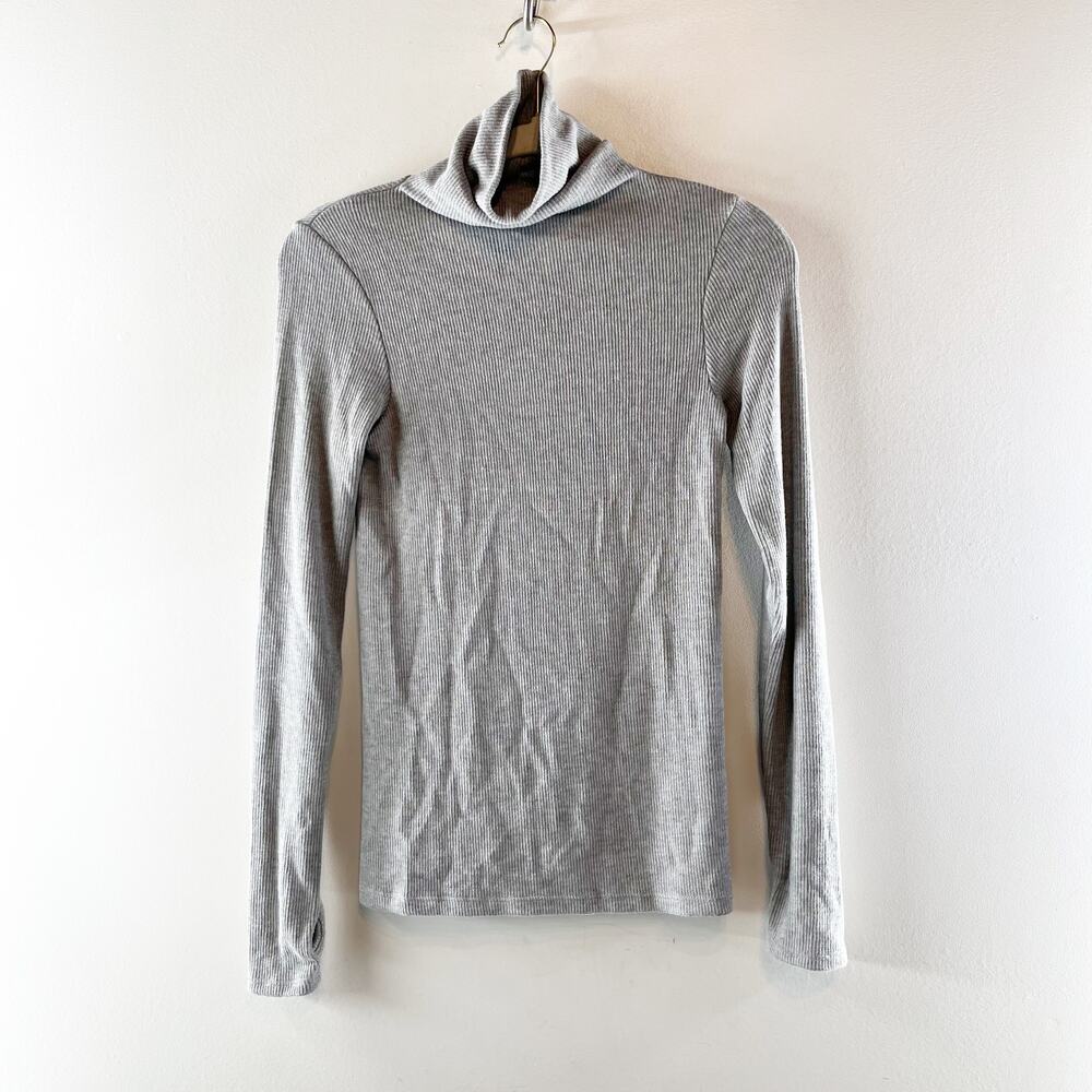 Enza Costa Rib Turtleneck Long Sleeve Sweater Top Gray Small